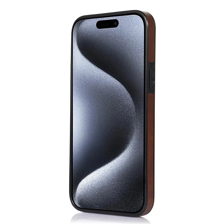 For iPhone 15 Pro Case Retro PU Leather Coated TPU Kickstand Phone Cover