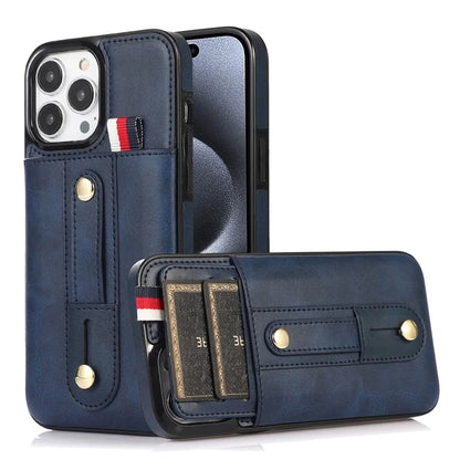 For iPhone 15 Pro Case Retro PU Leather Coated TPU Kickstand Phone Cover
