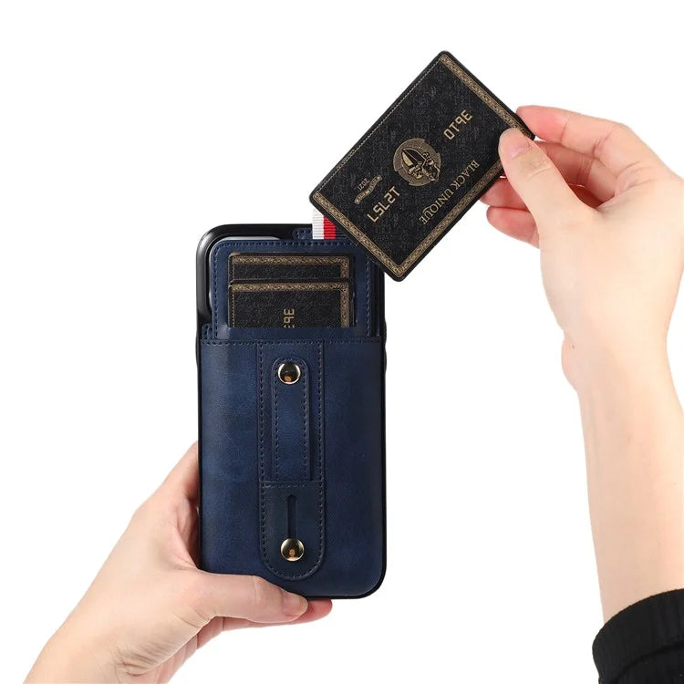 For iPhone 15 Pro Case Retro PU Leather Coated TPU Kickstand Phone Cover