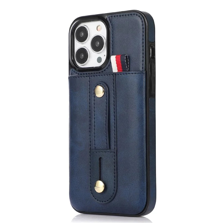 For iPhone 15 Pro Case Retro PU Leather Coated TPU Kickstand Phone Cover