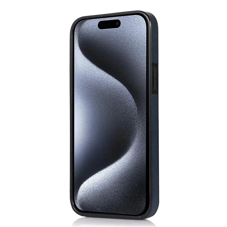 For iPhone 15 Pro Case Retro PU Leather Coated TPU Kickstand Phone Cover