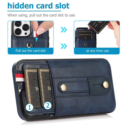 For iPhone 15 Pro Case Retro PU Leather Coated TPU Kickstand Phone Cover