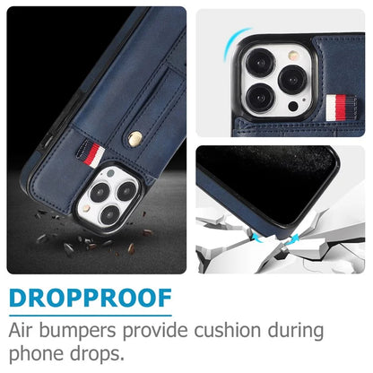 For iPhone 15 Pro Case Retro PU Leather Coated TPU Kickstand Phone Cover