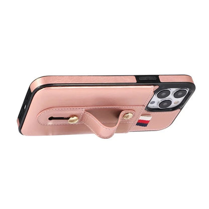 For iPhone 15 Pro Case Retro PU Leather Coated TPU Kickstand Phone Cover