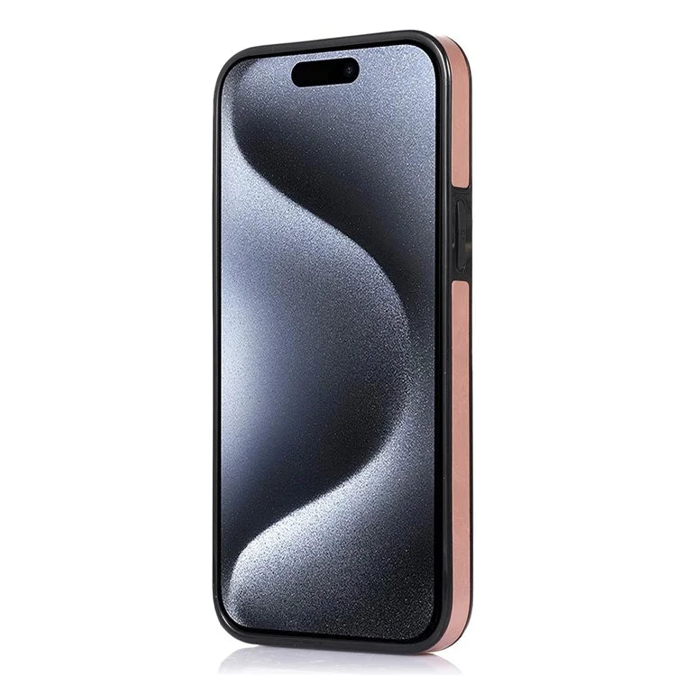 For iPhone 15 Pro Case Retro PU Leather Coated TPU Kickstand Phone Cover