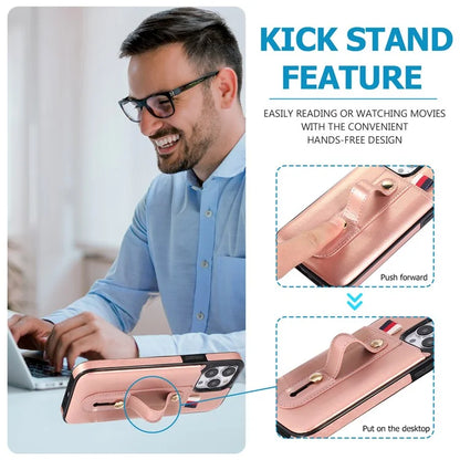 For iPhone 15 Pro Case Retro PU Leather Coated TPU Kickstand Phone Cover