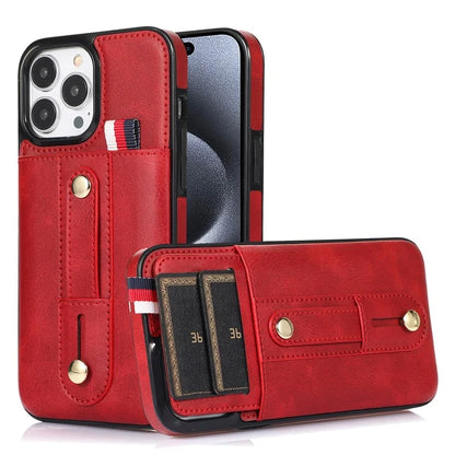 For iPhone 15 Pro Case Retro PU Leather Coated TPU Kickstand Phone Cover