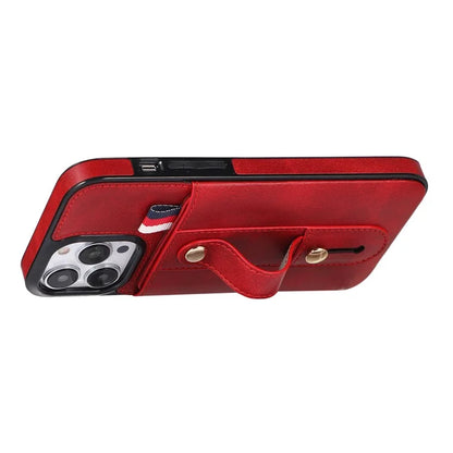 For iPhone 15 Pro Case Retro PU Leather Coated TPU Kickstand Phone Cover