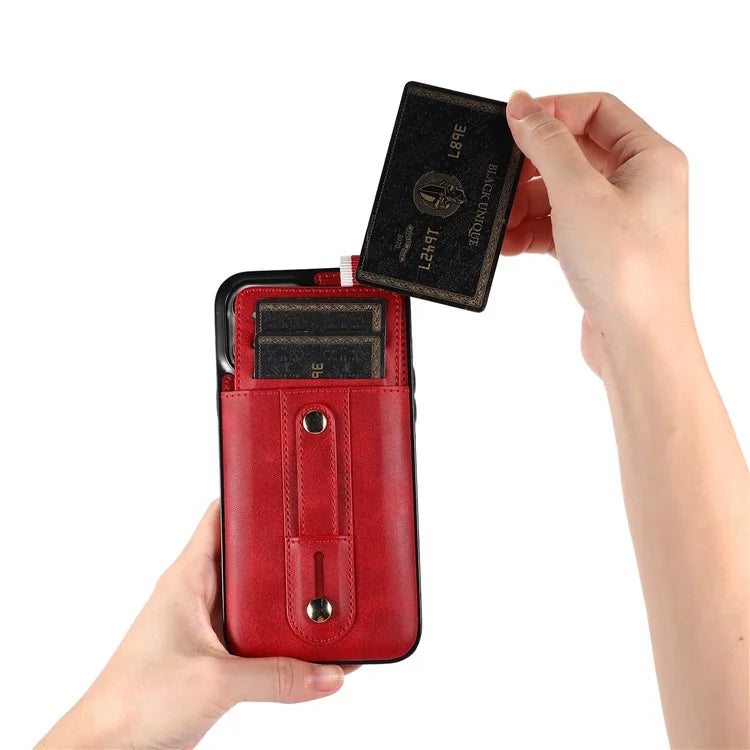 For iPhone 15 Pro Case Retro PU Leather Coated TPU Kickstand Phone Cover