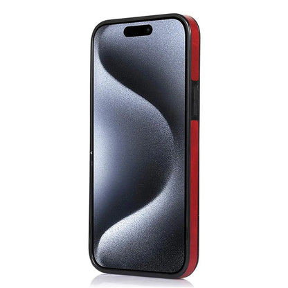 For iPhone 15 Pro Case Retro PU Leather Coated TPU Kickstand Phone Cover