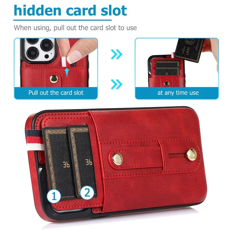For iPhone 15 Pro Case Retro PU Leather Coated TPU Kickstand Phone Cover