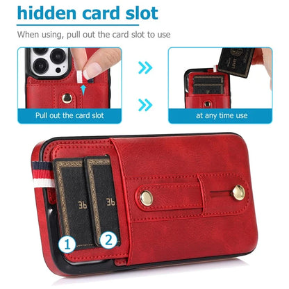 For iPhone 15 Pro Case Retro PU Leather Coated TPU Kickstand Phone Cover