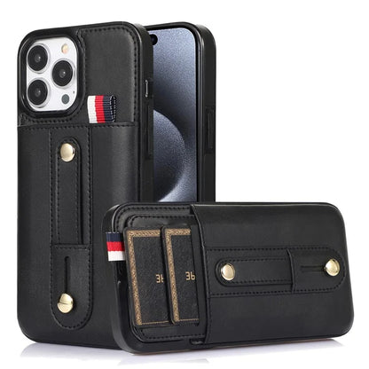 For iPhone 15 Pro Case Retro PU Leather Coated TPU Kickstand Phone Cover