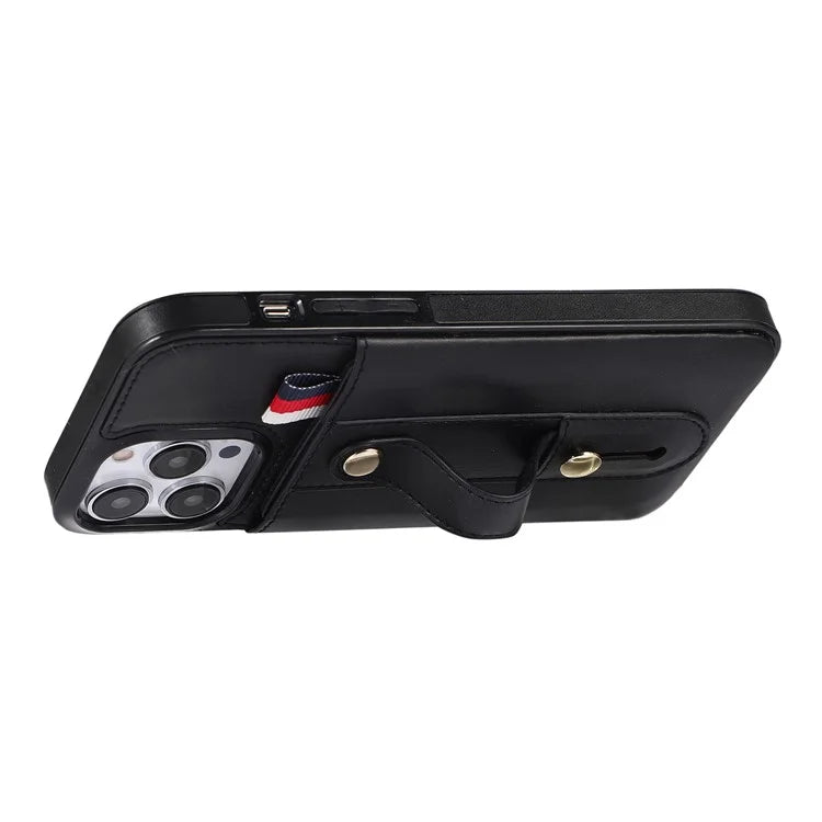 For iPhone 15 Pro Case Retro PU Leather Coated TPU Kickstand Phone Cover
