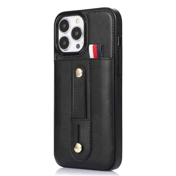 For iPhone 15 Pro Case Retro PU Leather Coated TPU Kickstand Phone Cover