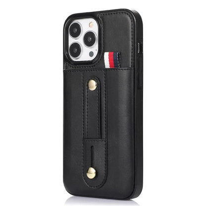 For iPhone 15 Pro Case Retro PU Leather Coated TPU Kickstand Phone Cover