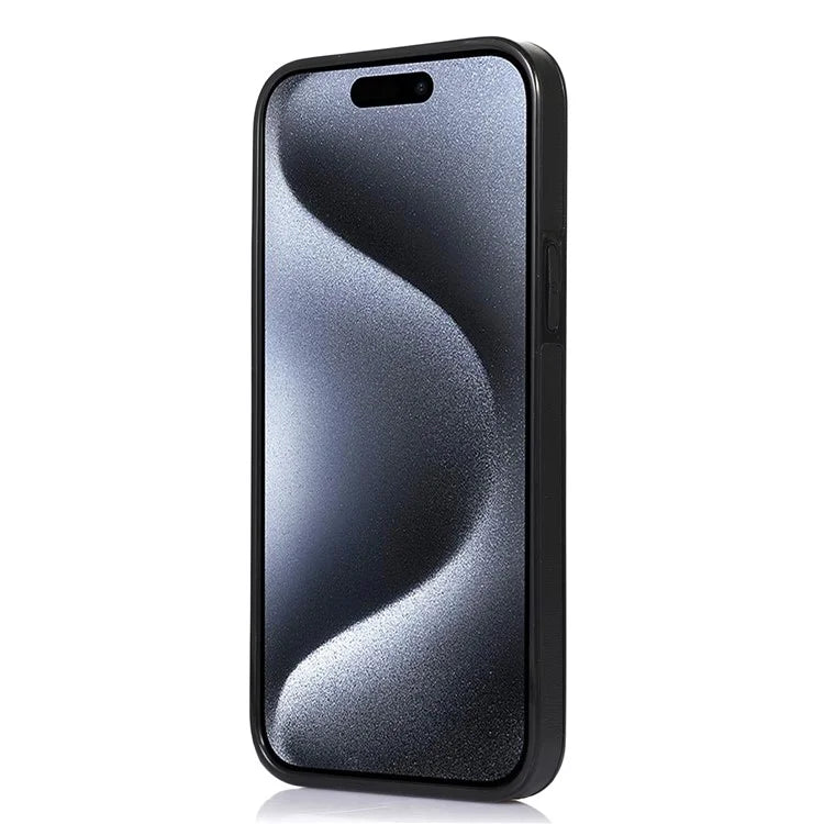 For iPhone 15 Pro Case Retro PU Leather Coated TPU Kickstand Phone Cover