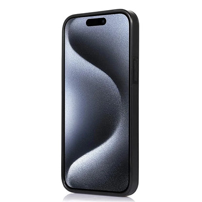 For iPhone 15 Pro Case Retro PU Leather Coated TPU Kickstand Phone Cover