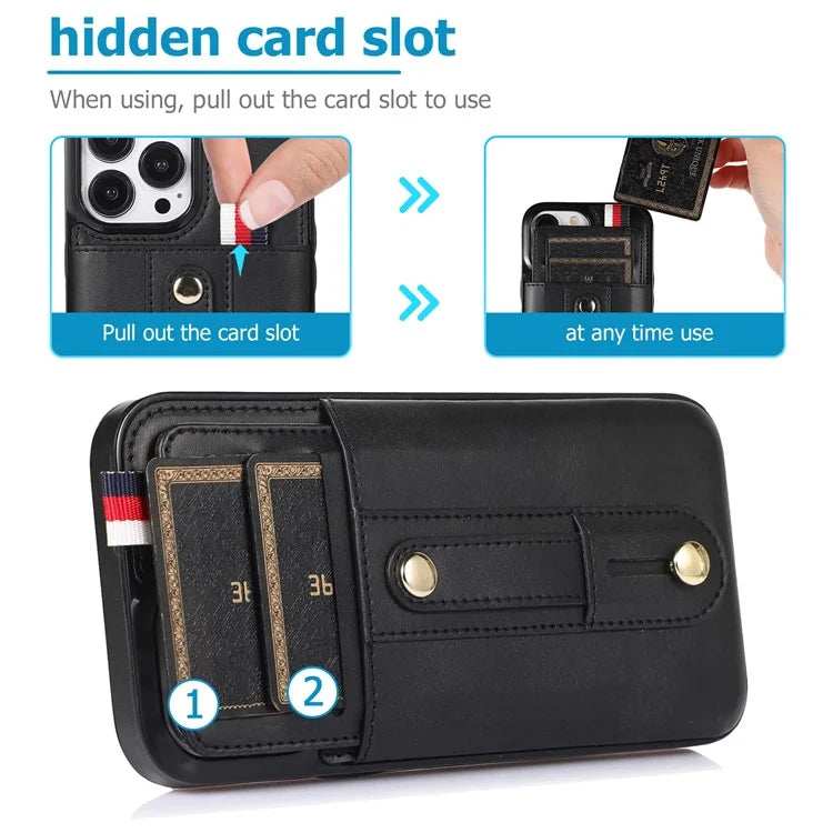 For iPhone 15 Pro Case Retro PU Leather Coated TPU Kickstand Phone Cover