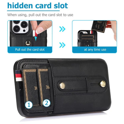 For iPhone 15 Pro Case Retro PU Leather Coated TPU Kickstand Phone Cover