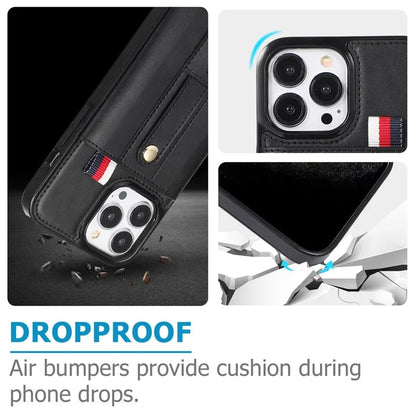 For iPhone 15 Pro Case Retro PU Leather Coated TPU Kickstand Phone Cover