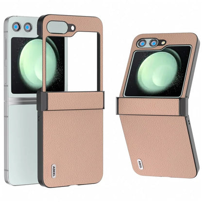 ABEEL For Samsung Galaxy Z Flip5 5G Litchi Texture Case Genuine Cow Leather Phone Back Cover