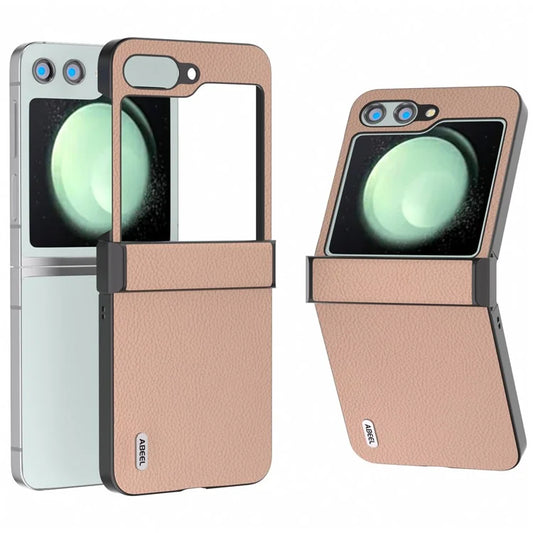 ABEEL For Samsung Galaxy Z Flip5 5G Litchi Texture Case Genuine Cow Leather Phone Back Cover