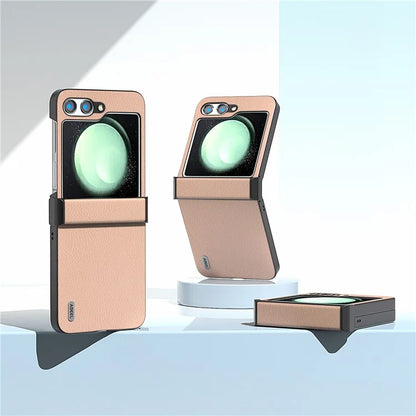 ABEEL For Samsung Galaxy Z Flip5 5G Litchi Texture Case Genuine Cow Leather Phone Back Cover