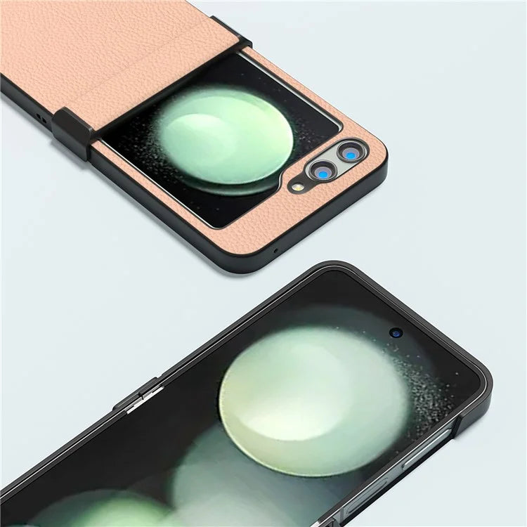 ABEEL For Samsung Galaxy Z Flip5 5G Litchi Texture Case Genuine Cow Leather Phone Back Cover