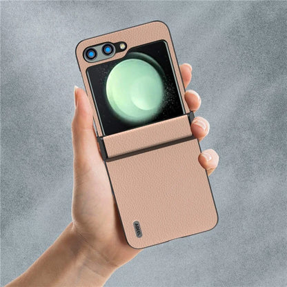 ABEEL For Samsung Galaxy Z Flip5 5G Litchi Texture Case Genuine Cow Leather Phone Back Cover