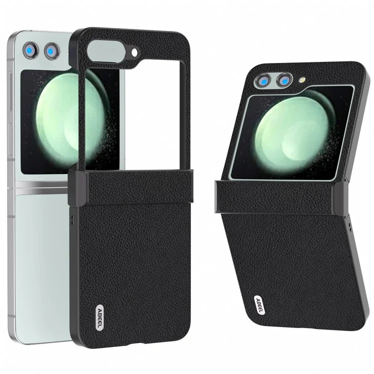 ABEEL For Samsung Galaxy Z Flip5 5G Litchi Texture Case Genuine Cow Leather Phone Back Cover