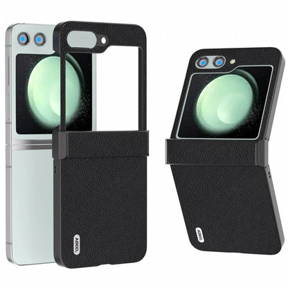 ABEEL For Samsung Galaxy Z Flip5 5G Litchi Texture Case Genuine Cow Leather Phone Back Cover
