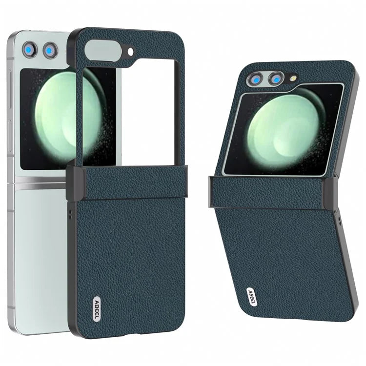 ABEEL For Samsung Galaxy Z Flip5 5G Litchi Texture Case Genuine Cow Leather Phone Back Cover