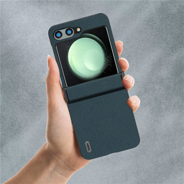 ABEEL For Samsung Galaxy Z Flip5 5G Litchi Texture Case Genuine Cow Leather Phone Back Cover