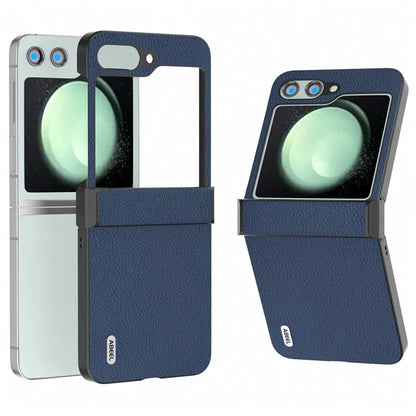 ABEEL For Samsung Galaxy Z Flip5 5G Litchi Texture Case Genuine Cow Leather Phone Back Cover