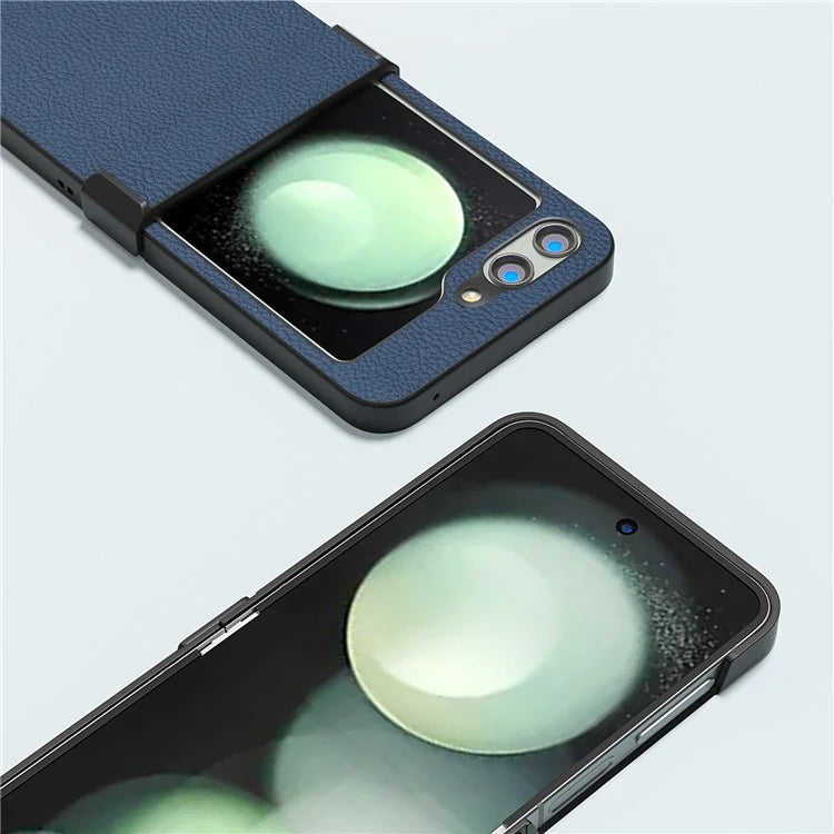 ABEEL For Samsung Galaxy Z Flip5 5G Litchi Texture Case Genuine Cow Leather Phone Back Cover