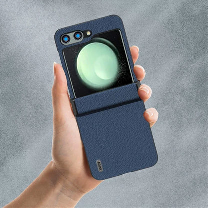 ABEEL For Samsung Galaxy Z Flip5 5G Litchi Texture Case Genuine Cow Leather Phone Back Cover