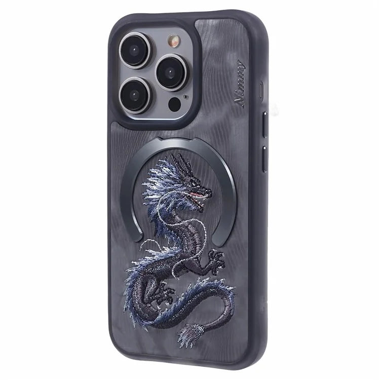 NIMMY For iPhone 15 Pro Max Magnetic Case Embroidered Patern Design Phone Cover