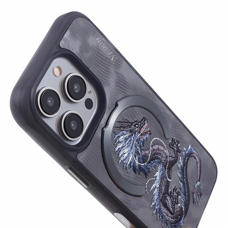 NIMMY For iPhone 15 Pro Max Magnetic Case Embroidered Patern Design Phone Cover