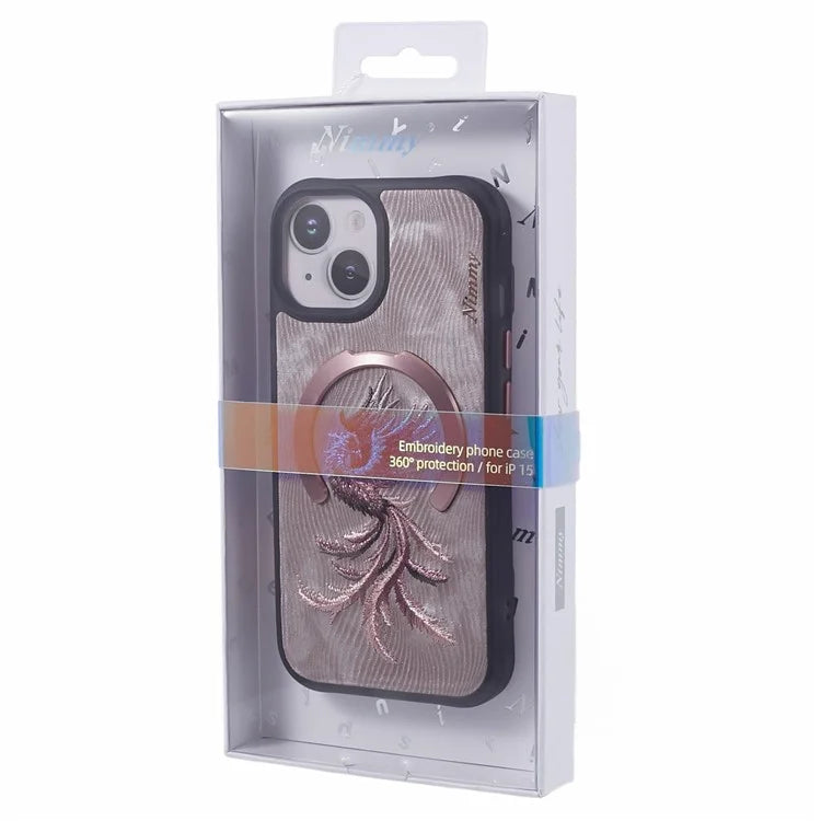 NIMMY For iPhone 15 Embroidery Case Compatible with MagSafe Shockproof Phone Cover