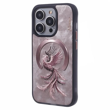 NIMMY For iPhone 14 Pro Max Embroidery Case PU Leather Phone Back Cover