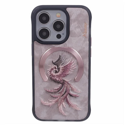NIMMY For iPhone 14 Pro Max Embroidery Case PU Leather Phone Back Cover