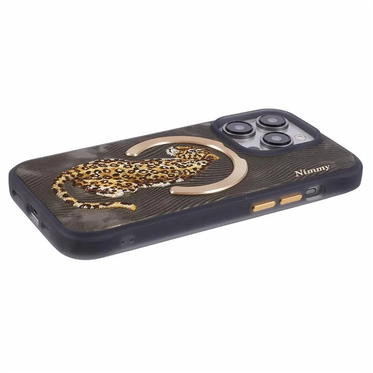 NIMMY For iPhone 14 Pro Max Embroidery Case PU Leather Phone Back Cover