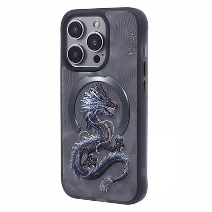 NIMMY For iPhone 14 Pro Max Embroidery Case PU Leather Phone Back Cover