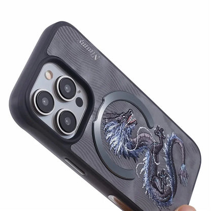 NIMMY For iPhone 14 Pro Max Embroidery Case PU Leather Phone Back Cover