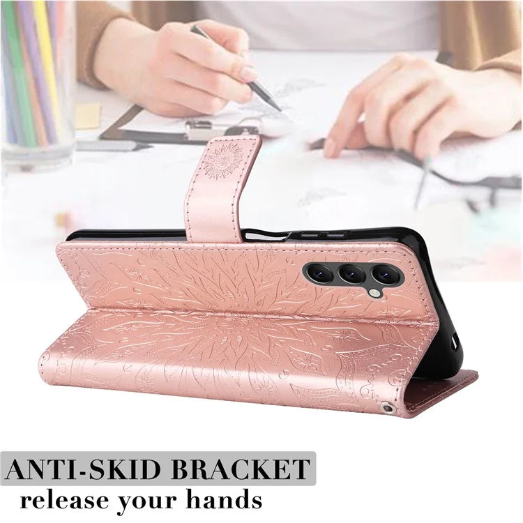 KT Imprinting Flower Series-1 For Samsung Galaxy A25 5G (Global) (161.0 x 76.5 x 8.3mm) Cell Phone Case Leather Wallet Cover