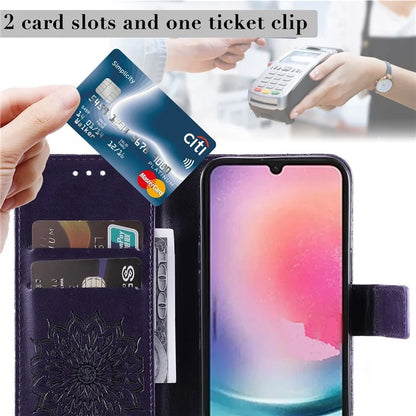 KT Imprinting Flower Series-1 For Samsung Galaxy A25 5G (Global) (161.0 x 76.5 x 8.3mm) Cell Phone Case Leather Wallet Cover
