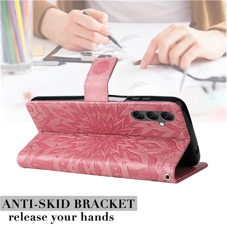 KT Imprinting Flower Series-1 For Samsung Galaxy A25 5G (Global) (161.0 x 76.5 x 8.3mm) Cell Phone Case Leather Wallet Cover
