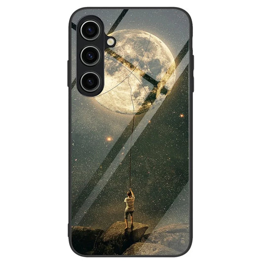 For Samsung Galaxy A15 4G Pattern Cover Anti-Scratch Tempered Glass Phone Back Case