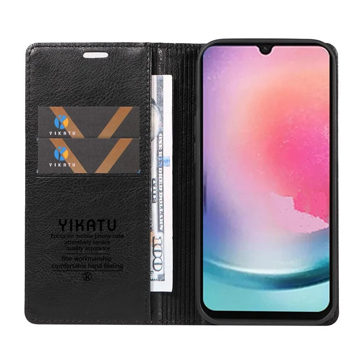 YIKATU YK-006 For Samsung Galaxy A25 5G (Global) (161.0 x 76.5 x 8.3mm) Leather Case Magnetic Folio Flip Wallet Phone Cover